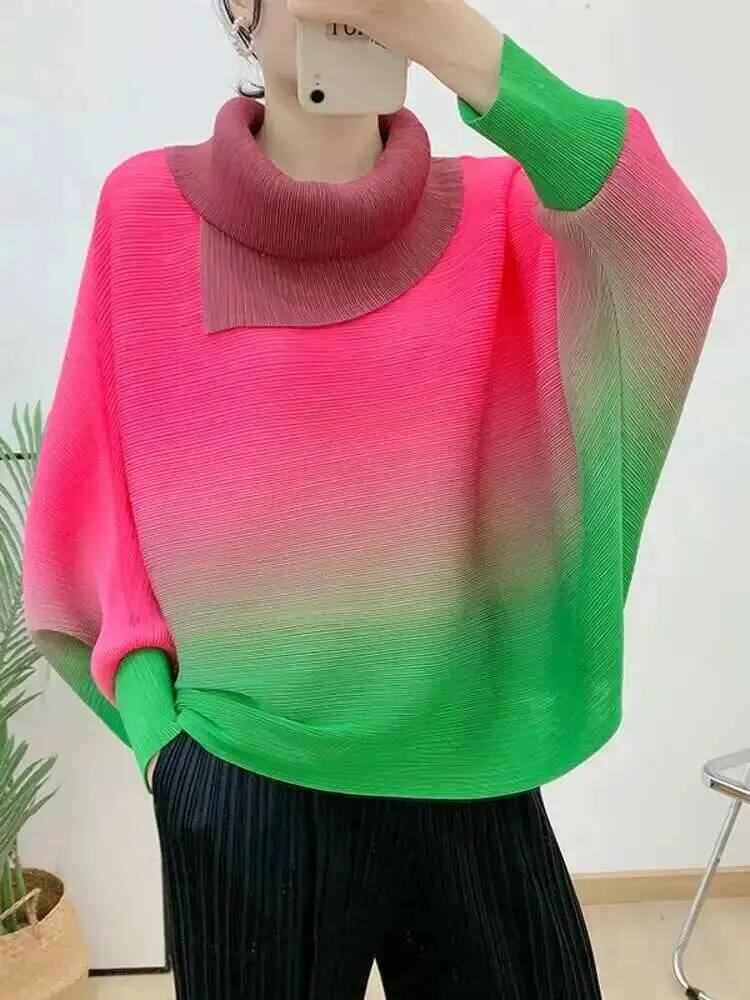 Vintage Fashion Build - Плиссированная футболка с градиентом для женщин,
