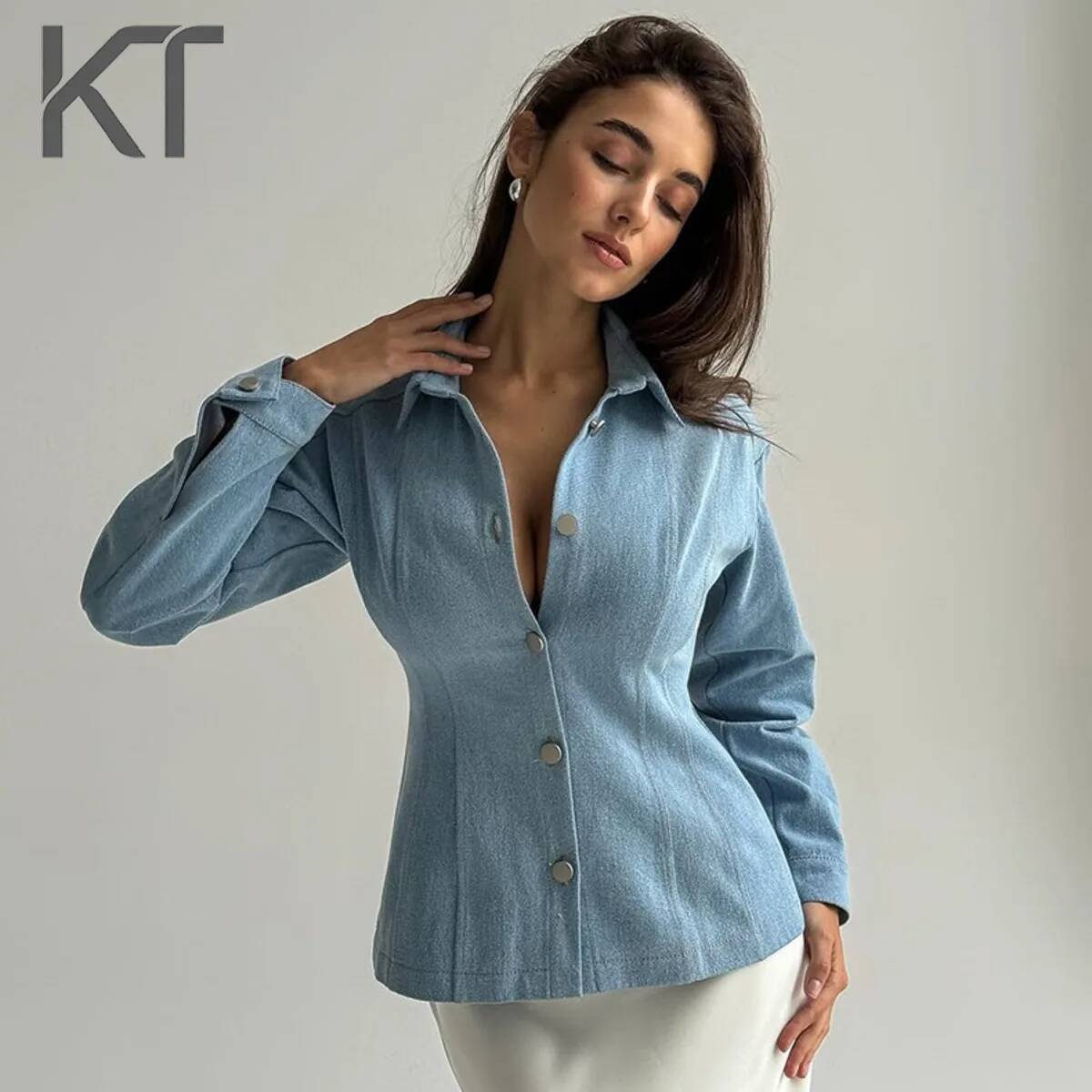 Vintage Fashion For Women - Винтажная джинсовая рубашка KT с эффектом