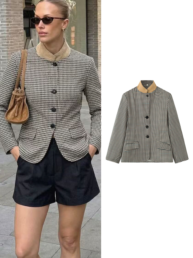 Vintage Trench Coat - Женский винтажный блейзер TFMLN в клетку,