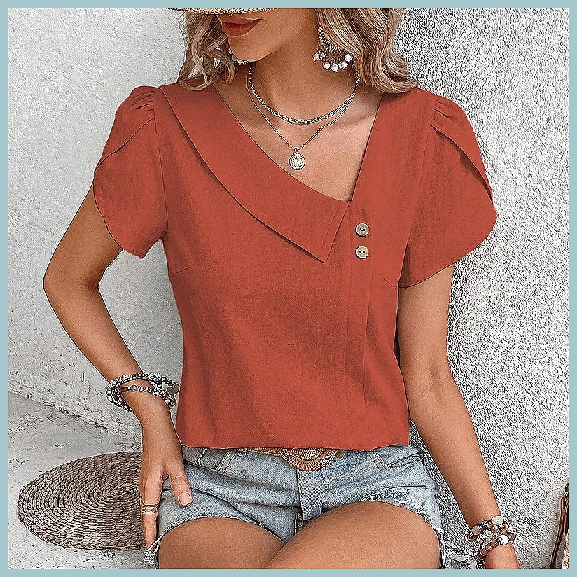 Vintage Fashion For Women - Летняя винтажная однотонная блузка для женщин